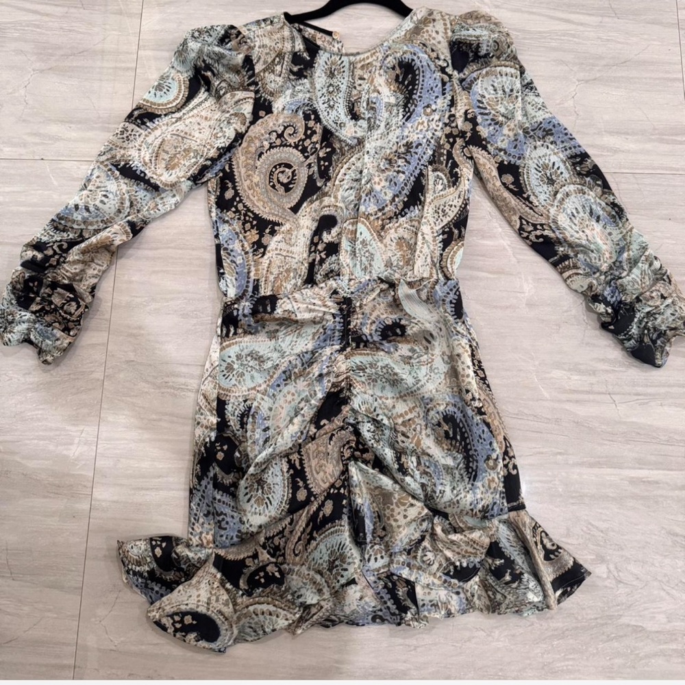 Silky Blue Paisley Long Sleeve Dress : M